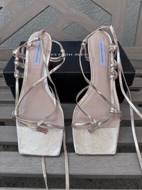 Saks Fifth Avenue Gold Metallic Lace-Up Flat Sandals